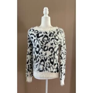 Liverpool Los Angeles Black and White Leopard Eyelash Jacquard Sweater, size XS